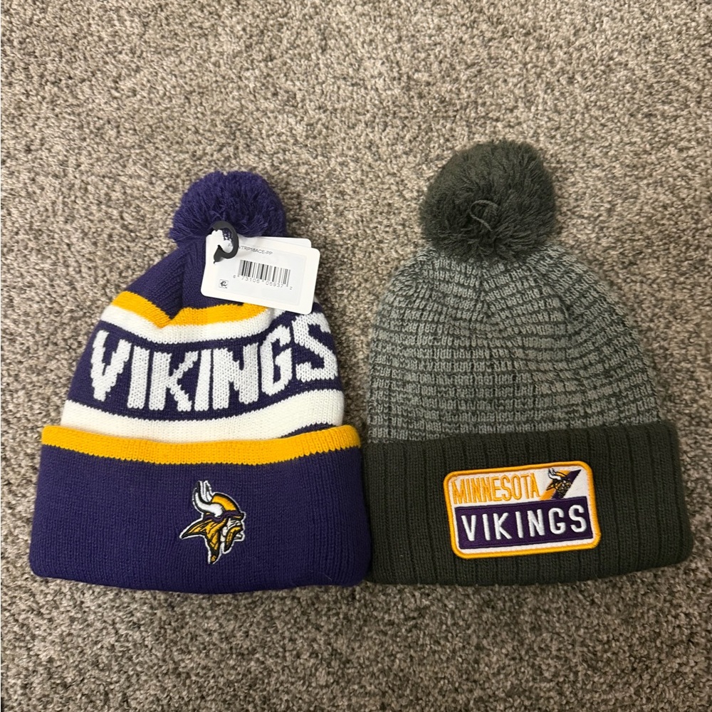 NFL Vikings Pom-Pom Beanie Set - Purple and Gray